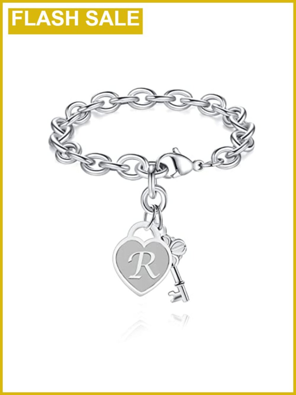 Initial Charm Bracelet Stainless Steel Adjustable 8 In Heart Charm Gift Box